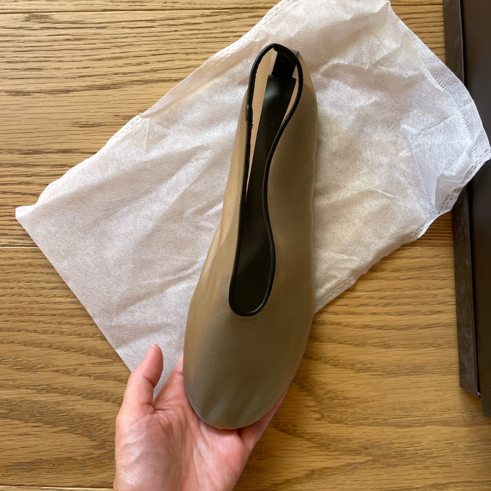 Khaite style nude mesh ballet flats